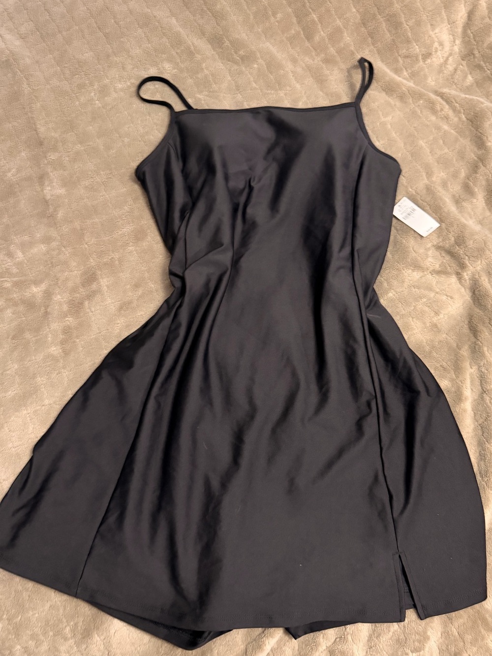 athletica Black Slip Midi Dress with Spaghetti Straps
